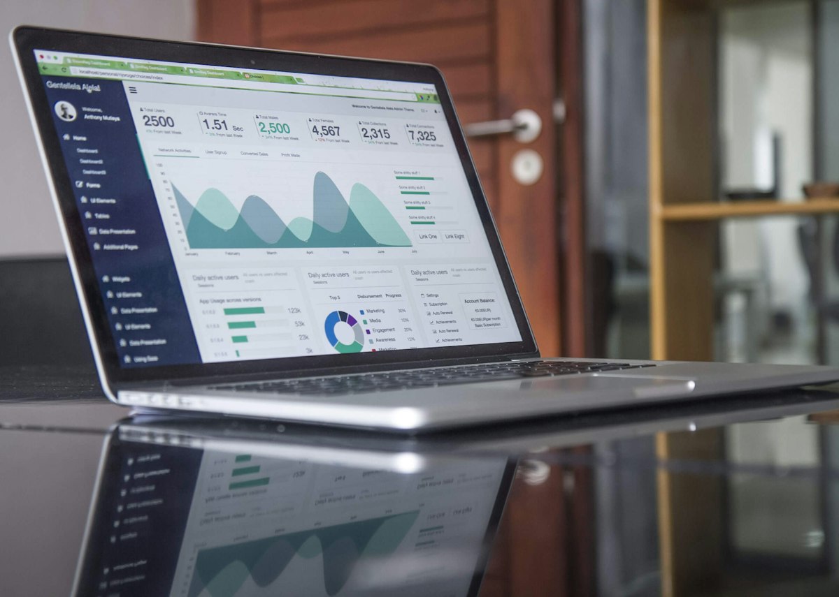 Laptop showing charts during a financial review